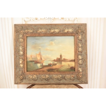 Okręty Wpływające do Portu - Statek Łodzie - Obraz Olejny Marynistyczny