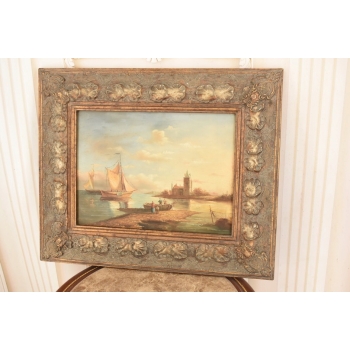 Okręty Wpływające do Portu - Statek Łodzie - Obraz Olejny Marynistyczny