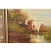 Scena Rodzajowa - Dwie Krowy Na Pastwisku - Obraz Olejny Zdobiona Rama