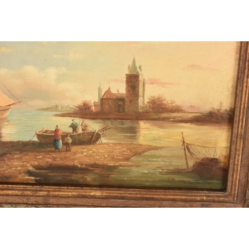 Okręty Wpływające do Portu - Statek Łodzie - Obraz Olejny Marynistyczny