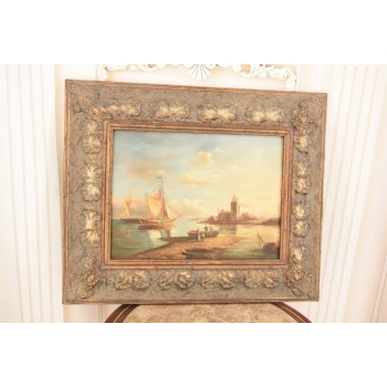 Okręty Wpływające do Portu - Statek Łodzie - Obraz Olejny Marynistyczny