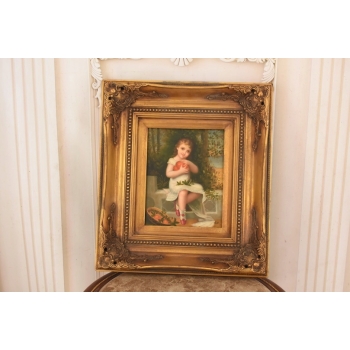 Portret Młodej Dziewczynki z Owocami - Dziecko - Obraz Olejny Ozdobna Rama