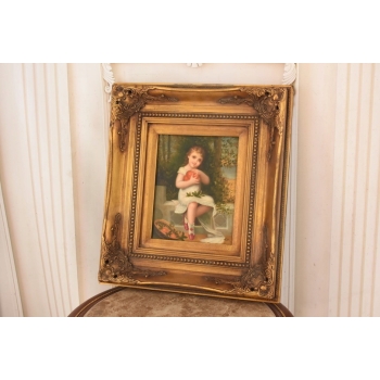 Portret Młodej Dziewczynki z Owocami - Dziecko - Obraz Olejny Ozdobna Rama