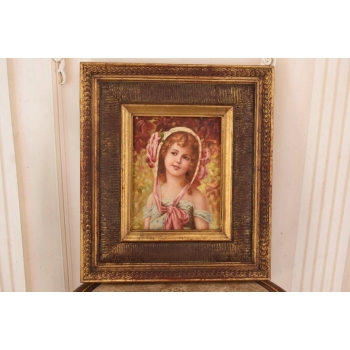 Portret Dziewczynki z Wiśniami Na Kapeluszu - Obraz Olejny Ozdobna Rama