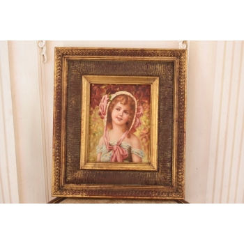 Portret Dziewczynki z Wiśniami Na Kapeluszu - Obraz Olejny Ozdobna Rama