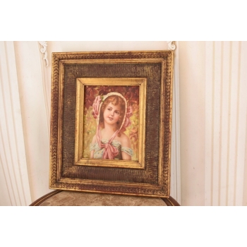 Portret Dziewczynki z Wiśniami Na Kapeluszu - Obraz Olejny Ozdobna Rama