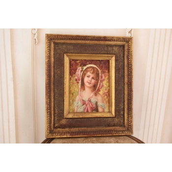 Portret Dziewczynki z Wiśniami Na Kapeluszu - Obraz Olejny Ozdobna Rama