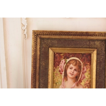 Portret Dziewczynki z Wiśniami Na Kapeluszu - Obraz Olejny Ozdobna Rama