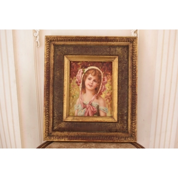 Portret Dziewczynki z Wiśniami Na Kapeluszu - Obraz Olejny Ozdobna Rama