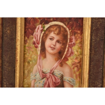 Portret Dziewczynki z Wiśniami Na Kapeluszu - Obraz Olejny Ozdobna Rama