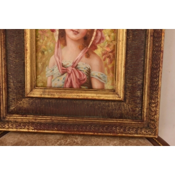 Portret Dziewczynki z Wiśniami Na Kapeluszu - Obraz Olejny Ozdobna Rama