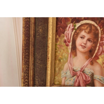 Portret Dziewczynki z Wiśniami Na Kapeluszu - Obraz Olejny Ozdobna Rama