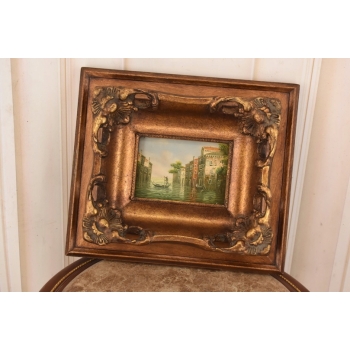 Gondola na Rzece w Wenecji - Wenecja Włochy - Obraz Olejny - Złoto Rama