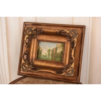 Gondola na Rzece w Wenecji - Wenecja Włochy - Obraz Olejny - Złoto Rama