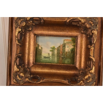 Gondola na Rzece w Wenecji - Wenecja Włochy - Obraz Olejny - Złoto Rama