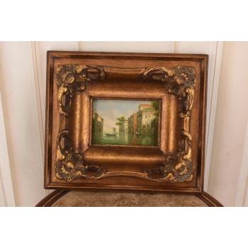 Gondola na Rzece w Wenecji - Wenecja Włochy - Obraz Olejny - Złoto Rama