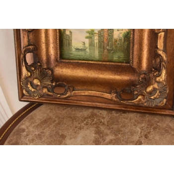 Gondola na Rzece w Wenecji - Wenecja Włochy - Obraz Olejny - Złoto Rama