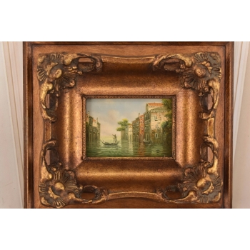 Gondola na Rzece w Wenecji - Wenecja Włochy - Obraz Olejny - Złoto Rama