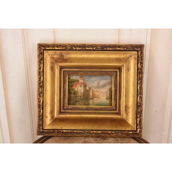 Rzeka Płynąca Przez Wenecje - Włoski Pejzaż - Obraz Olejny - Złota Rama