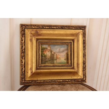 Rzeka Płynąca Przez Wenecje - Włoski Pejzaż - Obraz Olejny - Złota Rama