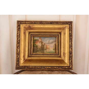 Rzeka Płynąca Przez Wenecje - Włoski Pejzaż - Obraz Olejny - Złota Rama