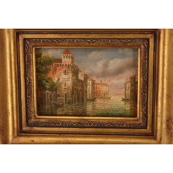 Rzeka Płynąca Przez Wenecje - Włoski Pejzaż - Obraz Olejny - Złota Rama