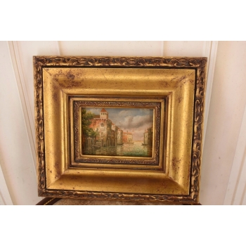 Rzeka Płynąca Przez Wenecje - Włoski Pejzaż - Obraz Olejny - Złota Rama