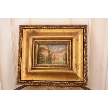 Rzeka Płynąca Przez Wenecje - Włoski Pejzaż - Obraz Olejny - Złota Rama