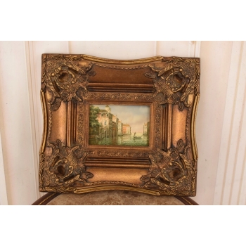 Włoskie Miasteczko Przy Wodzie - Wenecja Włochy - Obraz Olejny - Złota Rama