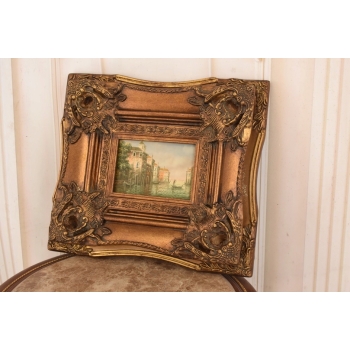 Włoskie Miasteczko Przy Wodzie - Wenecja Włochy - Obraz Olejny - Złota Rama