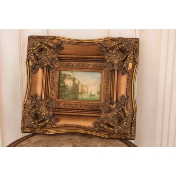 Włoskie Miasteczko Przy Wodzie - Wenecja Włochy - Obraz Olejny - Złota Rama