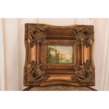 Włoskie Miasteczko Przy Wodzie - Wenecja Włochy - Obraz Olejny - Złota Rama