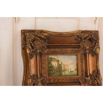 Włoskie Miasteczko Przy Wodzie - Wenecja Włochy - Obraz Olejny - Złota Rama