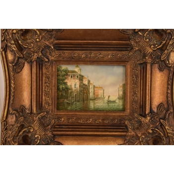 Włoskie Miasteczko Przy Wodzie - Wenecja Włochy - Obraz Olejny - Złota Rama