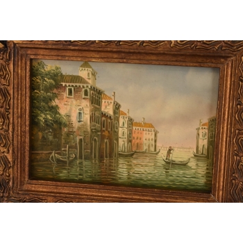 Włoskie Miasteczko Przy Wodzie - Wenecja Włochy - Obraz Olejny - Złota Rama