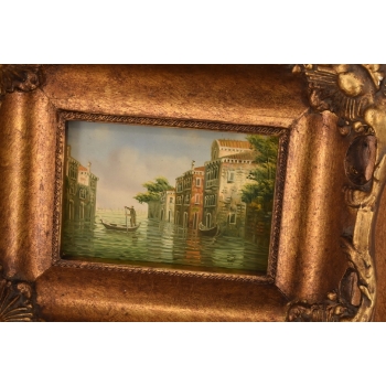 Gondola w Wenecji - Wenecja Włoski Pejzaż - Obraz Olejny - Złota Rama