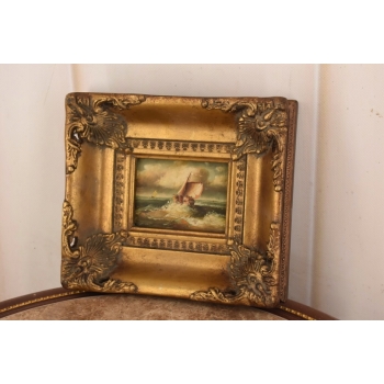 Okręt na Wzburzonym Morzu Sztorm w Czasie Rejsu Obraz Olejny Marynistyczny