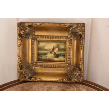 Okręt na Wzburzonym Morzu Sztorm w Czasie Rejsu Obraz Olejny Marynistyczny