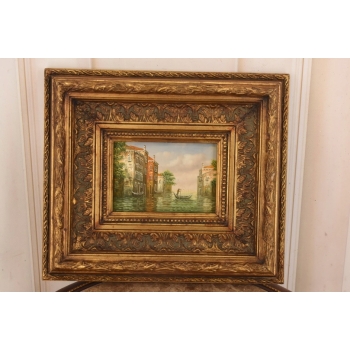 Wenecja Włoski Pejzaż - Gondola w Wenecji Italy - Obraz Olejny - Złota Rama