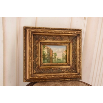 Wenecja Włoski Pejzaż - Gondola w Wenecji Italy - Obraz Olejny - Złota Rama