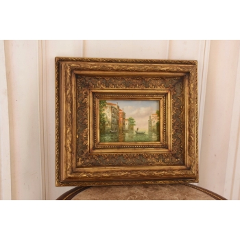 Wenecja Włoski Pejzaż - Gondola w Wenecji Italy - Obraz Olejny - Złota Rama