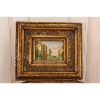 Wenecja Włoski Pejzaż - Gondola w Wenecji Italy - Obraz Olejny - Złota Rama