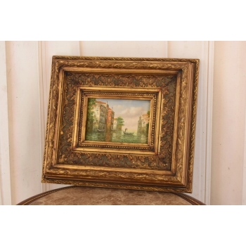 Wenecja Włoski Pejzaż - Gondola w Wenecji Italy - Obraz Olejny - Złota Rama