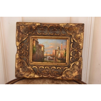 Gondole we Włoskim Miasteczku - Wenecja Włoski Pejzaż - Obraz Olejny