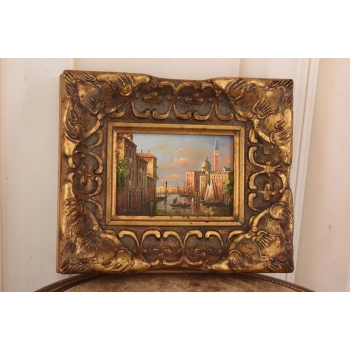 Gondole we Włoskim Miasteczku - Wenecja Włoski Pejzaż - Obraz Olejny