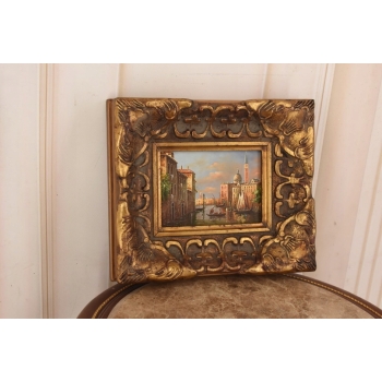 Gondole we Włoskim Miasteczku - Wenecja Włoski Pejzaż - Obraz Olejny