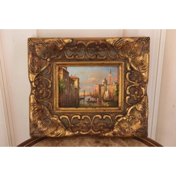 Gondole we Włoskim Miasteczku - Wenecja Włoski Pejzaż - Obraz Olejny