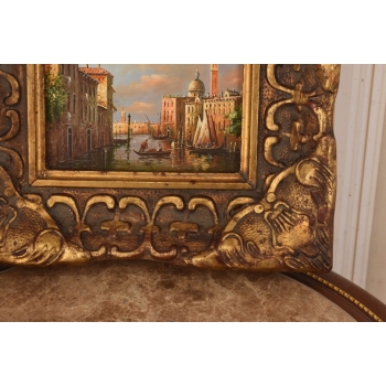 Gondole we Włoskim Miasteczku - Wenecja Włoski Pejzaż - Obraz Olejny