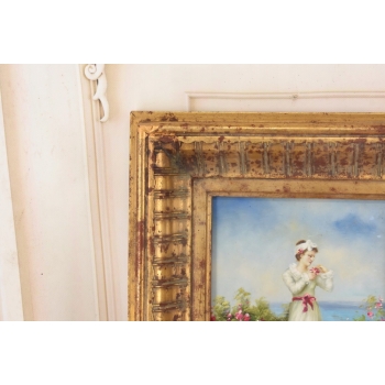 Kobieta w Białej Sukni - Kwiaty Róże - Portret - Obraz Olejny Ozdobna Rama