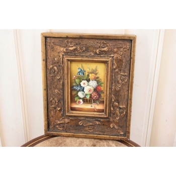 Kwiaty w Wazonie Na Stole - Martwa Natura - Obraz Olejny Zdobiona Rama